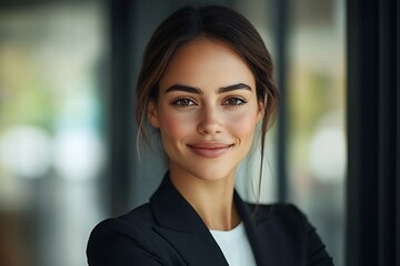 Naklejka premium Confident Young Woman in Business Suit Smiling