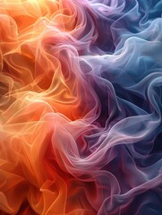 Fototapeta premium Abstract swirling fabric in vibrant orange and blue hues, creating a dynamic visual flow.