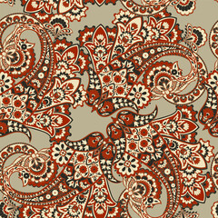 Elegant Paisley Seamless Vector Pattern. Indian floral motifs for fabric designs