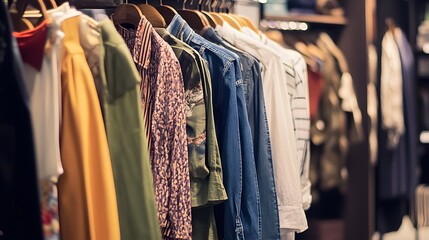 Close up of clothing on a rack in a store