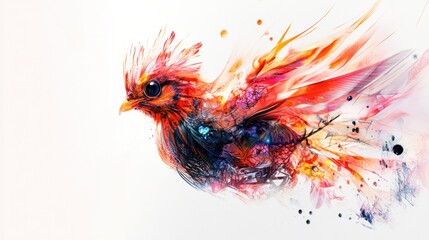 Fototapeta premium chick, with its feathers composed of fractal patterns and dynamic colors that symbolize the concept of quantum entanglement.