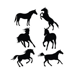 Set of black horse silhouettes