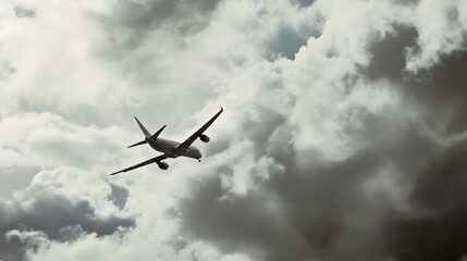 Obraz premium A large airplane flies through a cloudy sky.