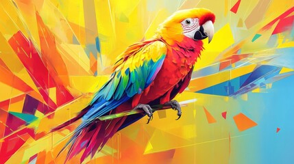 A colorful parrot is perched on a branch
