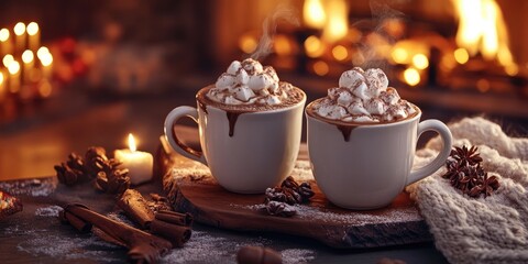 Fototapeta premium Enjoy and rejoice with friends at a warm and inviting hot cocoa gathering, perfect for sipping and celebrating together in a cozy atmosphere.