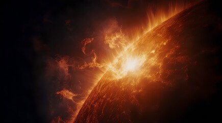 solar flare and plasma ejection close up. solar radiation