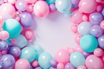 A Circle of Pastel Balloons Against a White Background