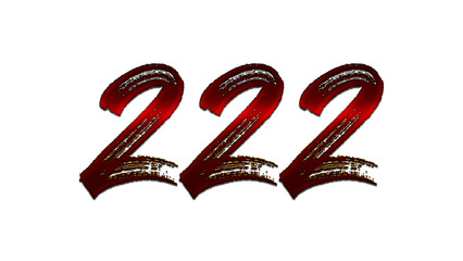 3D blood red number design of 222 on white background.