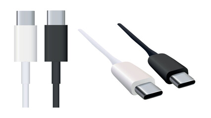 Fast charging type C cable. USB Type C Cable Plugs Isolated on White Background. realistic vector. 