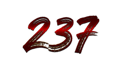 3D blood red number design of 237 on white background.
