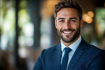 Fototapeta premium Handsome Businessman in Suit with Confident Smile and Bright Eyes