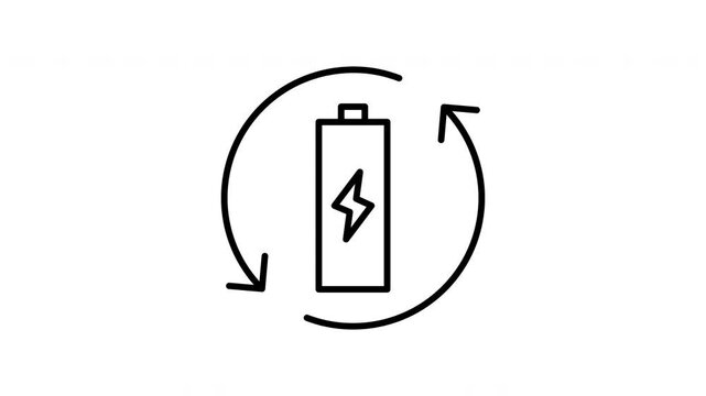 Rechargeable battery animated line icon. Black color line icon animation. 4K video with transparent background