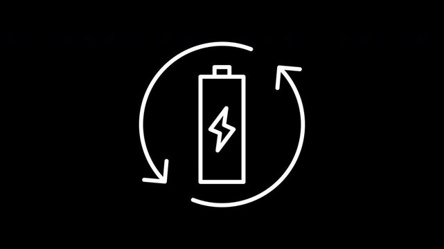 Rechargeable battery animated line icon. White color line icon animation. 4K video with transparent background