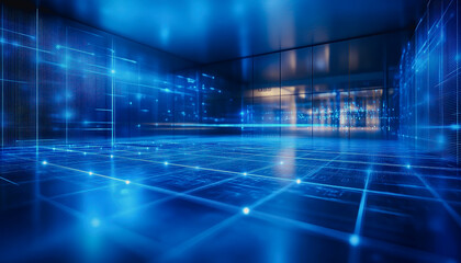 This captivating digital floor features intricate blue glowing patterns, creating a futuristic and expansive environment ideal for various design projects.