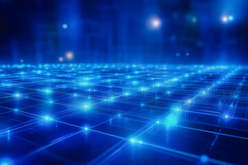 Explore an expansive digital floor featuring intricate glowing blue designs, perfect for technology-themed projects, adding a modern aesthetic touch.