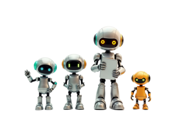 Ai robot using smart phone isolate on white transparency background PNG