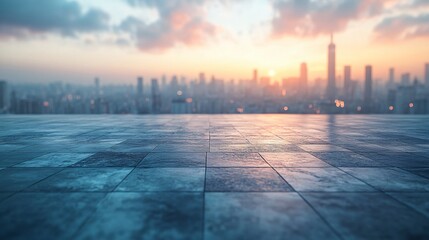 Obraz premium Manhattan, Dubai, Shanghai, and Hong Kong City Centers with Platforms, Roads, Parking Lots, and Brick Pavements for Car Advertisement Background
