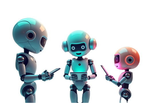 Robot using tablet isolate on transparency background PNG