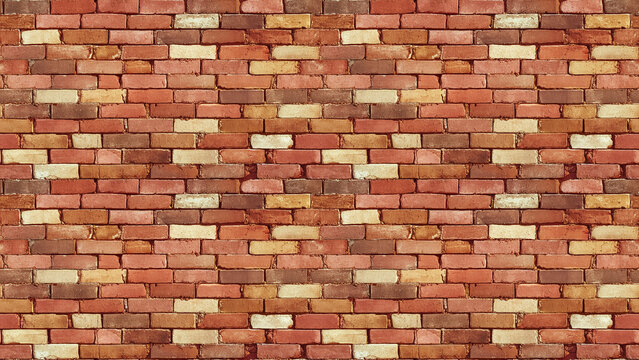 mixed color brick texture: close-up of bricks in a mix of warm red, brown, and cream colors, creating a patchwork effect perfect for eclectic, rustic-themed projects