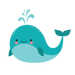 Cute cartoon whale with fountain.