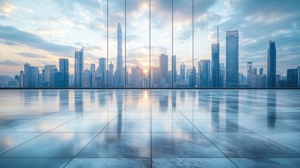 Manhattan, Dubai, Shanghai, and Hong Kong City Centers with Platforms, Roads, Parking Lots, and Brick Pavements for Car Advertisement Background