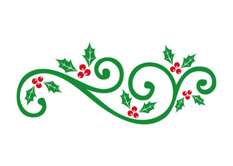 Logo adorno de Navidad. Línea de decoración de caligrafía con hojas y bayas de acebo para felicitaciones y tarjetas © teracreonte