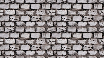Fototapeta premium cracked gray brick texture: close-up of light gray bricks with visible cracks and rough texture, providing a distressed, industrial aesthetic that adds character to urban designs
