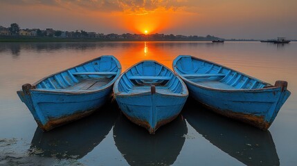 Obraz premium Three Boats at Sunset