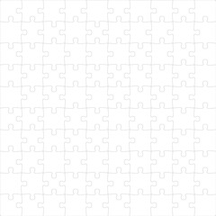 Puzzles grid template. Jigsaw puzzle pieces, thinking game and jigsaws detail frame design. Business assemble metaphor or puzzles game challenge