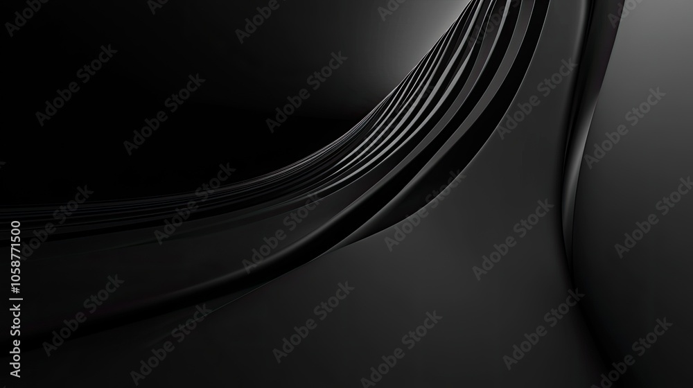 Wall mural abstract black wave background with smooth curves and dynamic lines.
