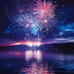 Fototapeta premium New Year Eve fireworks display over water