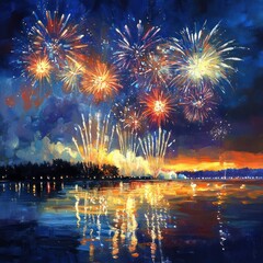 New Year Eve fireworks display over water