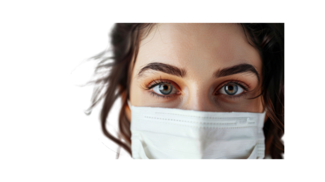 Girl with white protective mask, Transparent background PNG