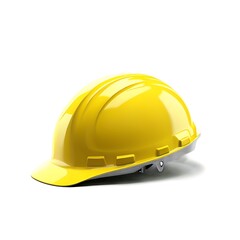 A yellow hard hat, commonly used by construction workers and other industrial professionals, sits on a white background.