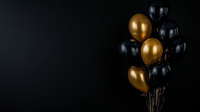 Black friday black balloon arrangement with gold accents