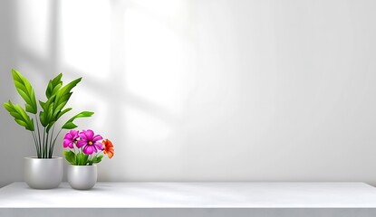 Minimalist White Product Display Platform With Green Leaves