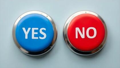 Freedom of choice, two push buttons, one blue labeled "YES" and one red labeled "NO" with copy space