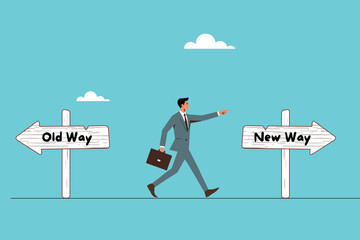 new path in business concept, businessman walks confidently towards the direction of a new path in business