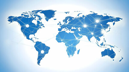 A world map with interconnected lines representing global network, communication, or business connections.