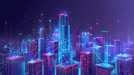 a futuristic cityscape where AI data streams flow like glowing rivers through skyscrapers and buildings, forming a vibrant network of information