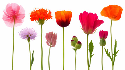 Fototapeta premium Colorful wildflowers isolated on white background.