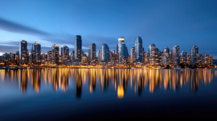 Fototapeta premium Stunning City Skyline at Dusk with Reflections