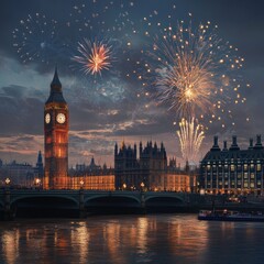 New Year Eve fireworks over famous landmarks