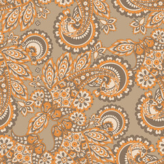 Madhubani, kalamkari, kani seamless pattern. Vector Ajrakh Ikat print patola. Background digital printing textile pattern floral allover design