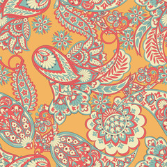 Paisley and ethnic flowers seamless vector pattern. floral vintage background