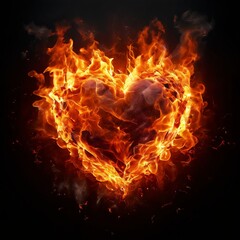 burning heart on black. Generative AI (생성형 AI)