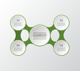 Green molecule template with 4 steps, options, parts or processes. Presentation of nanotechnology, teamwork or business processes.