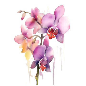 recommend clip art: watercolor pink orchid flower clipart on a isolated background, transparent background png