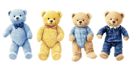 Watercolor Teddy Bears Collection in Blue for Boys Printable Art Generative AI