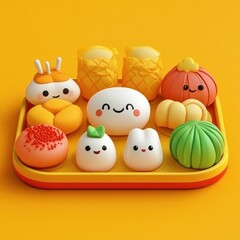 Naklejka premium A Colorful Assortment of Cute and Delightful Kawaii Food Art